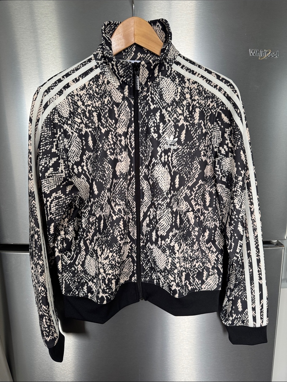 Adidas Trefoil Snake-Print Zip Track Jacket in Black & Cream (Size S) - Picture 7 of 12